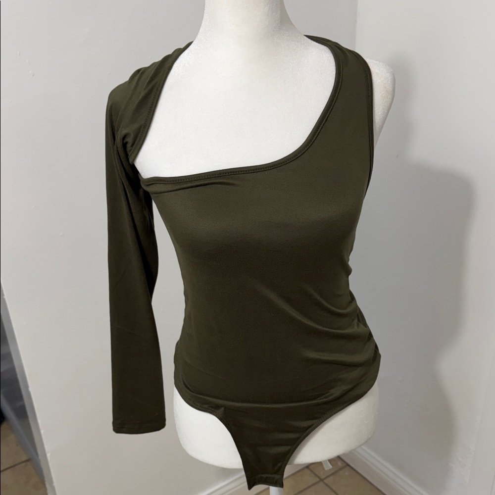 Fashion Nova Asymmetrical Olive Bodysuit